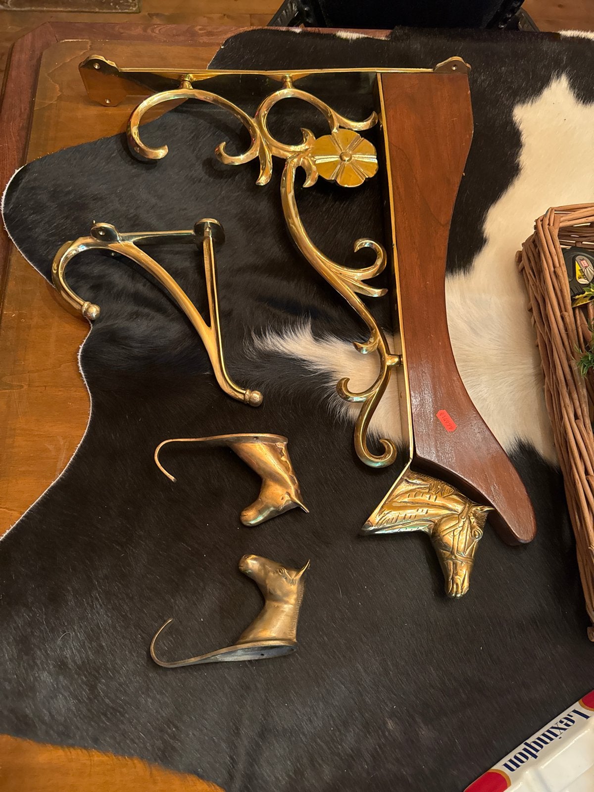 Zware messing paardenzadel steun complete set, Ophalen, Gebruikt, Klassiek, Goud