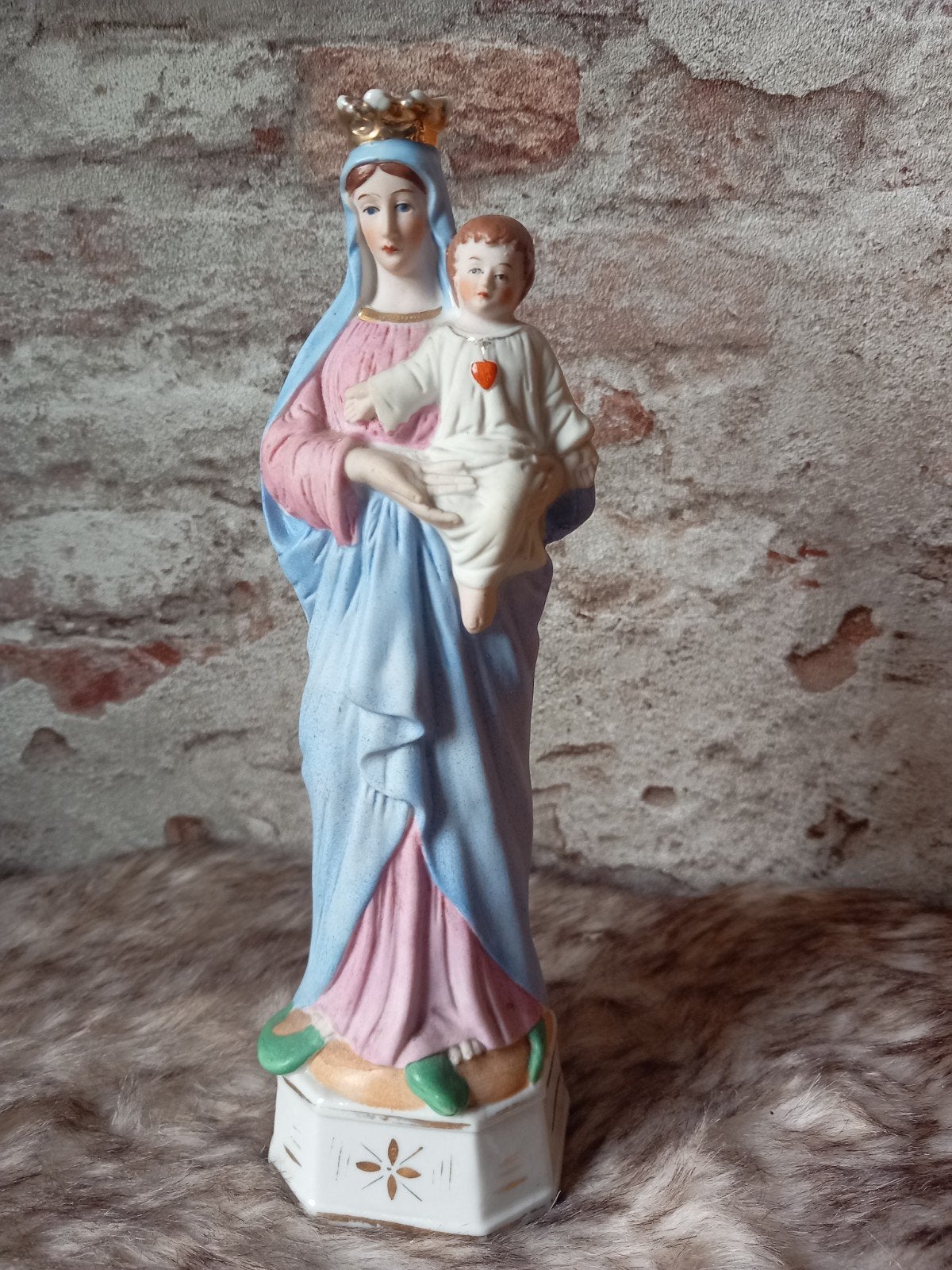 Antiek Porseleinen Beeld Maria met Kind, 23 cm, Ophalen of Verzenden