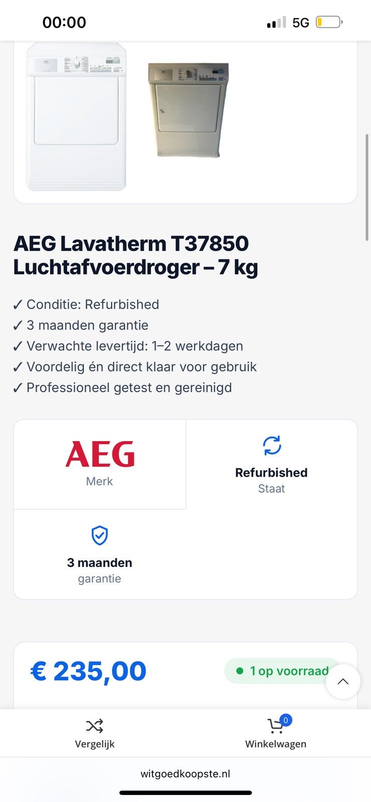 Bosch, Siemens, AEG, Beko, LG en Zanussi wasdrogers!
