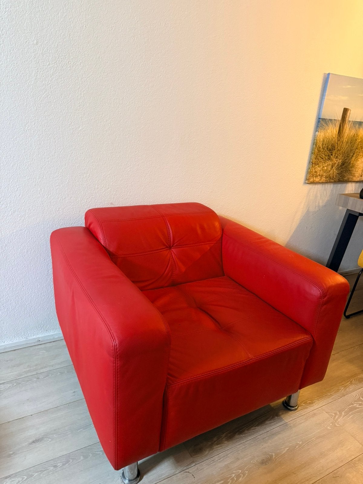 Rode loungefauteuil – robuust – 2 sets metalen poten, Ophalen, Gebruikt, 75 tot 100 cm, 75 tot 100 cm