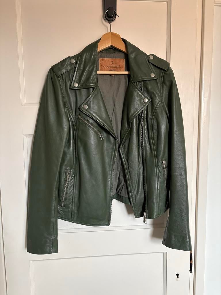 Goosecraft Leren Bikerjack - Donkergroen (Maat M), Verzenden, Gedragen, Maat 38/40 (M), Groen