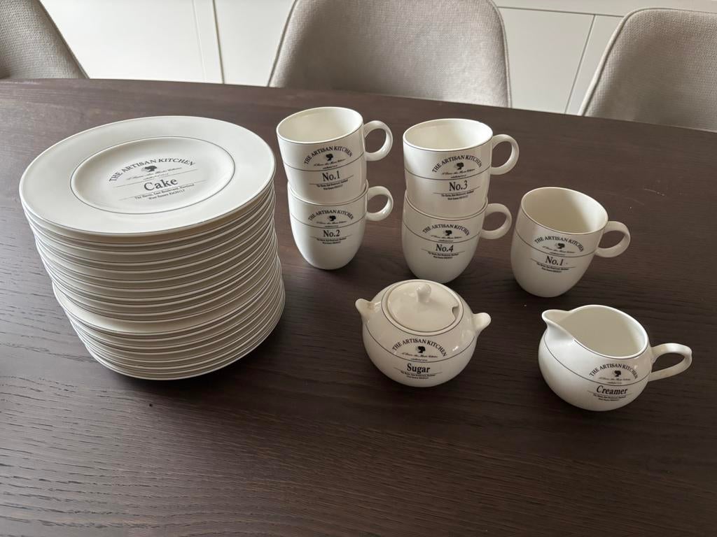 Servies gebaksbordje kopje suiker melk artisan kitchen crème, Ophalen of Verzenden, Zo goed als nieuw, Bord(en), Effen