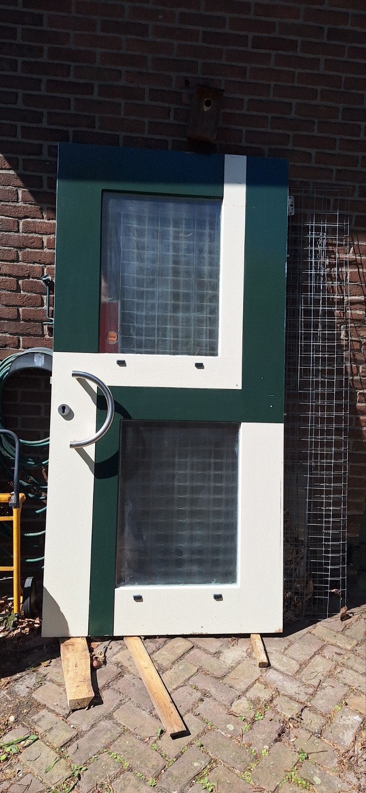 Zware houten voordeur met dubbel glas 103 bij 211 cm, Gebruikt, Buitendeur, 200 tot 215 cm, Glas