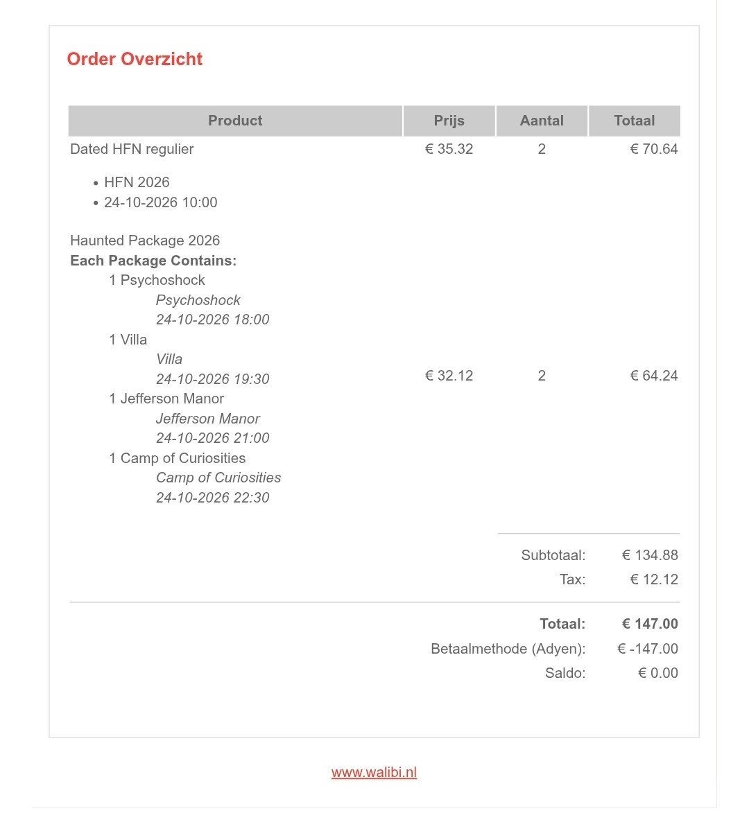 Fright night 2 personen met haunted package, Twee personen, Ticket of Toegangskaart