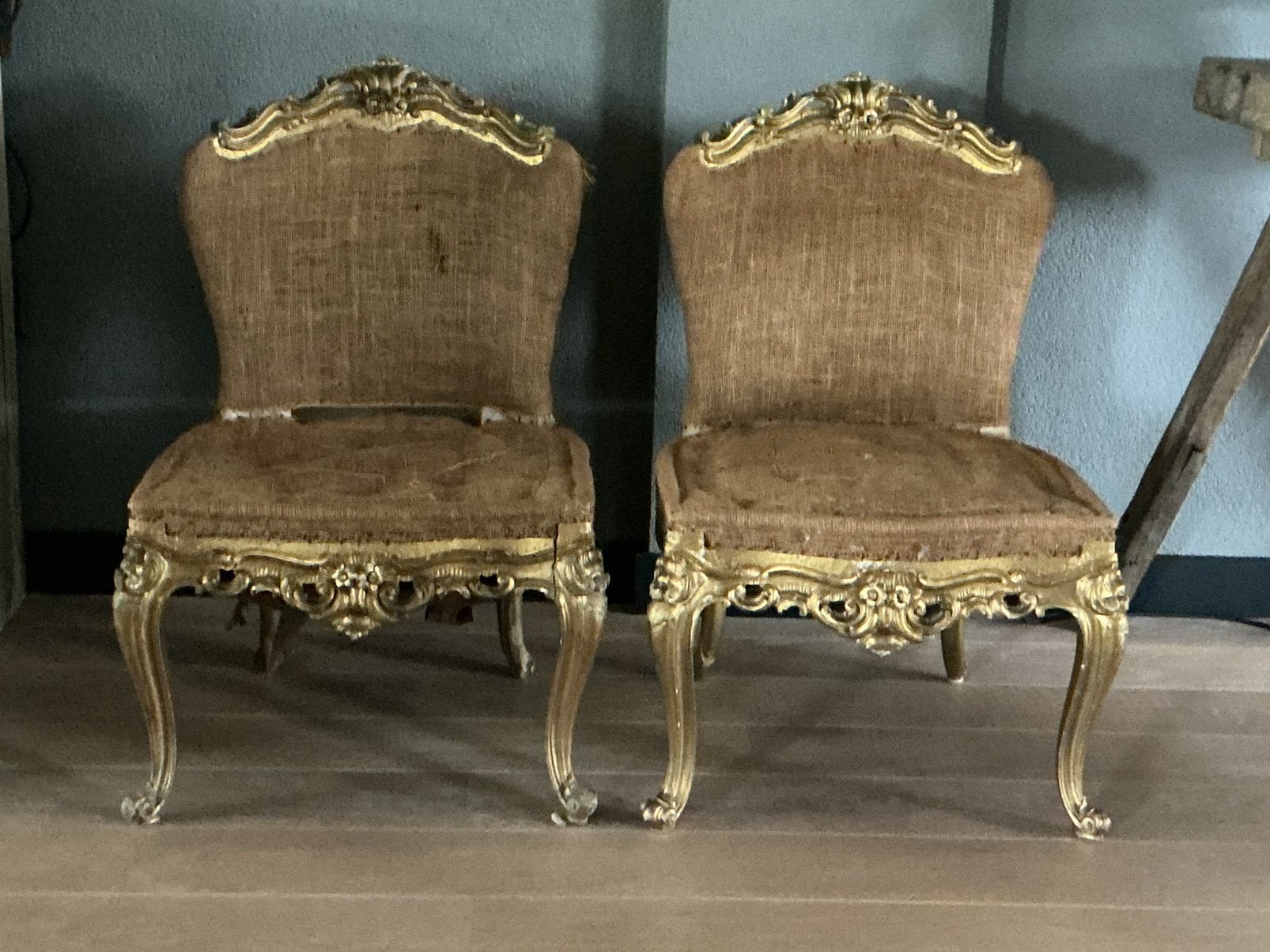 2 antieke houten Lodewijk XV, Rococo-stijl, salon stoeltjes, Ophalen