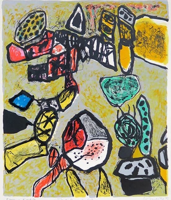 +Corneille Beverloo(1922)Lithografi"Turbulence d"Ges Gen Ged, Antiek en Kunst, Abstract, Gelimiteerde oplage, Ophalen of Verzenden