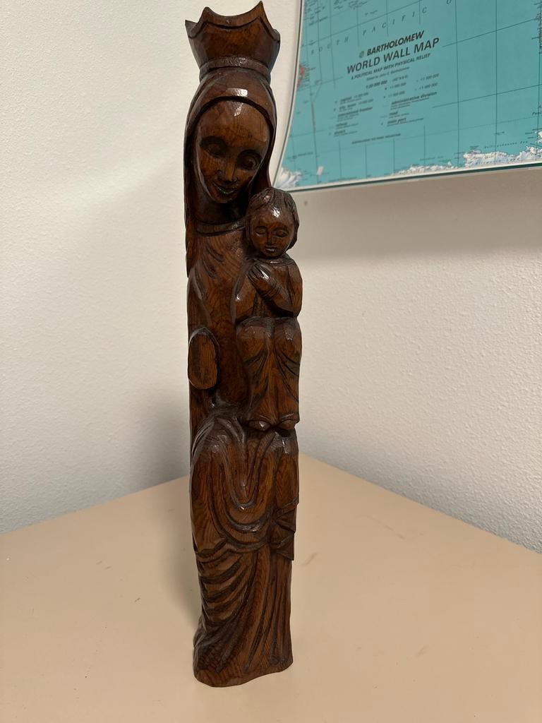 Houten Maria beeld met kind Jezus, 60 cm, handgesneden, Antiek en Kunst, Antiek | Religie, Ophalen of Verzenden