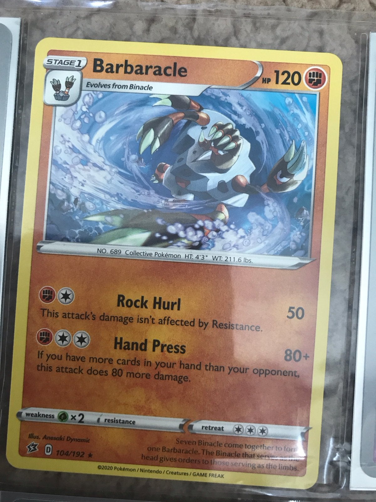 Pokémon Kaart: Barbaracle 104/192 (Sword & Shield), Ophalen of Verzenden, Zo goed als nieuw, Losse kaart