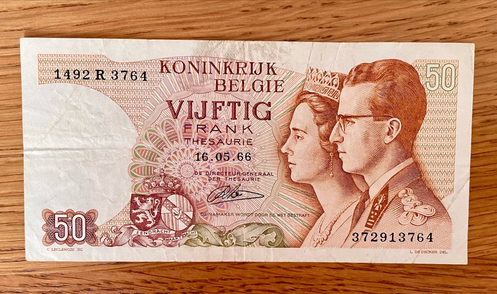 Belgisch biljet 50 Frank 1966 - Boudewijn en Fabiola, Ophalen of Verzenden, Los biljet