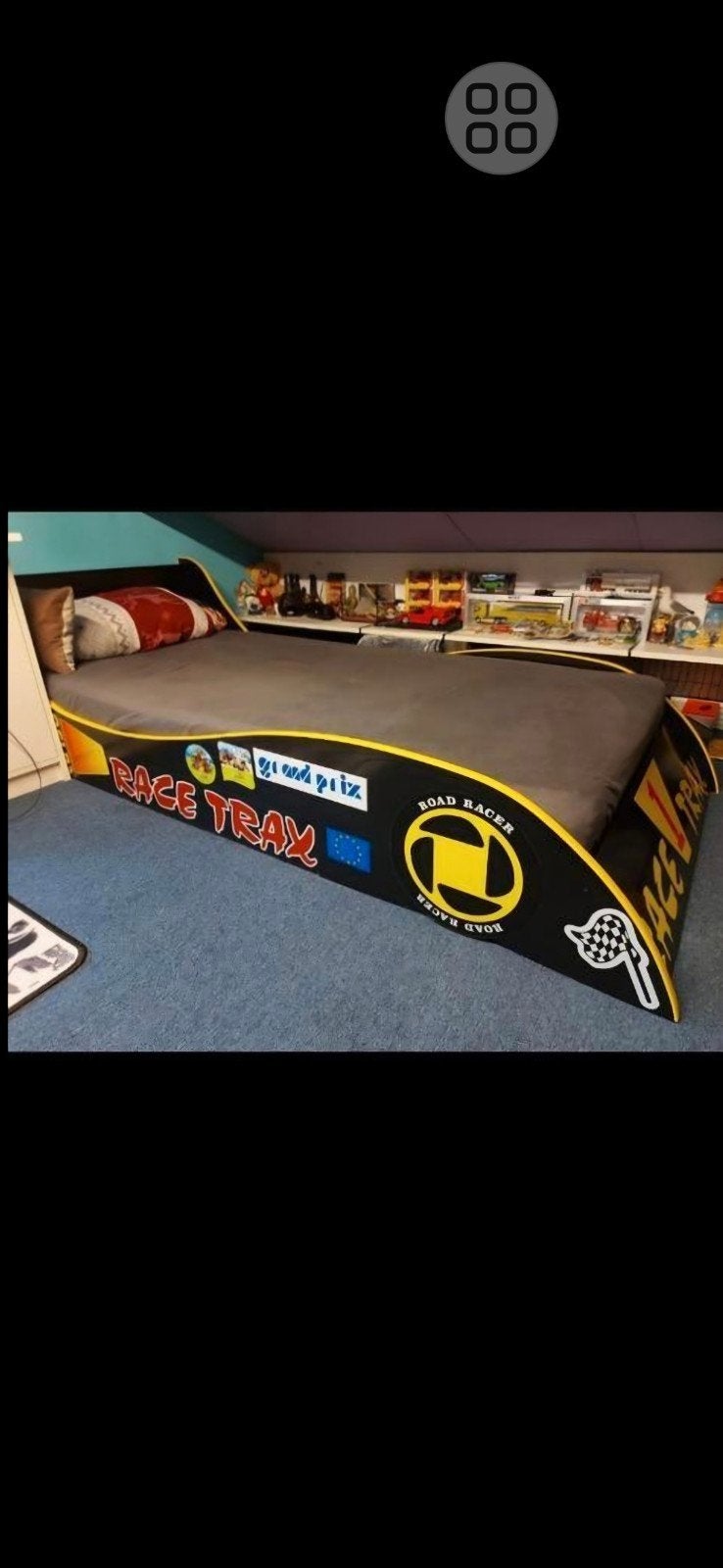 Kinderbed raceauto - Race Trak thema, Ophalen, Overige materialen, Gebruikt, 90 cm