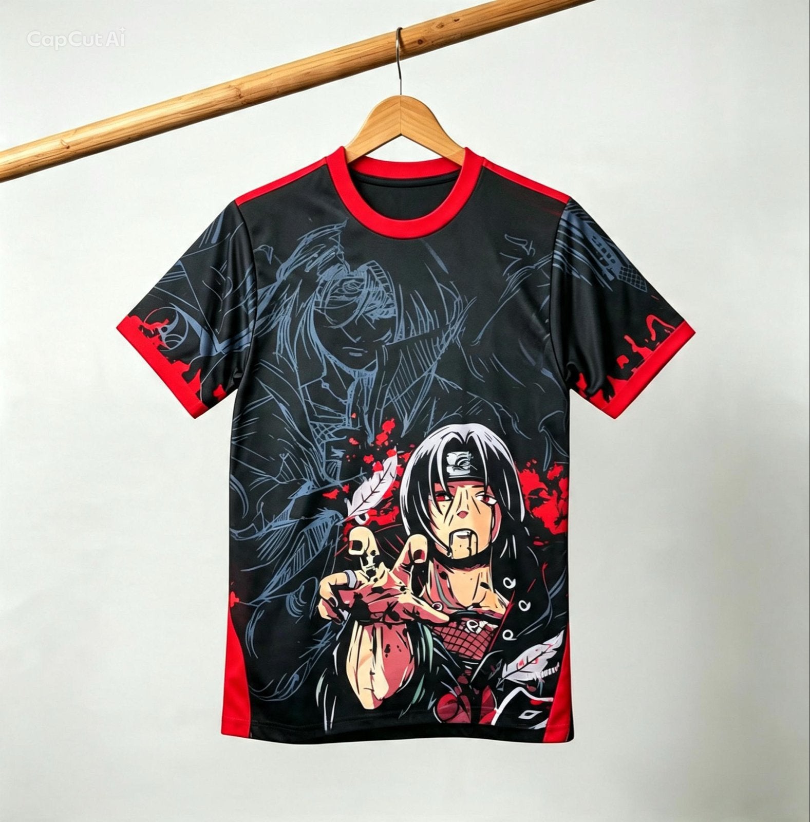 Naruto Itachi Uchiha T-shirt - Zwart/Rood, Verzenden, Nieuw, Overige maten, Zwart