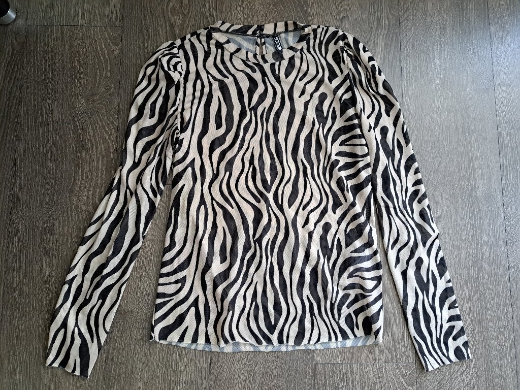 Pieces transparant zebra print Top  Sleeve  -  M  38  jusa17, Maat 38/40 (M), Meerkleurig, Ophalen of Verzenden, Zo goed als nieuw