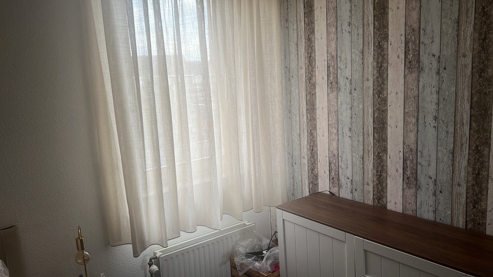 Inbetween gordijn Ailyn Zand - Zo goed als nieuw, Huis en Inrichting, Stoffering | Gordijnen en Lamellen, Overige merken, Beige