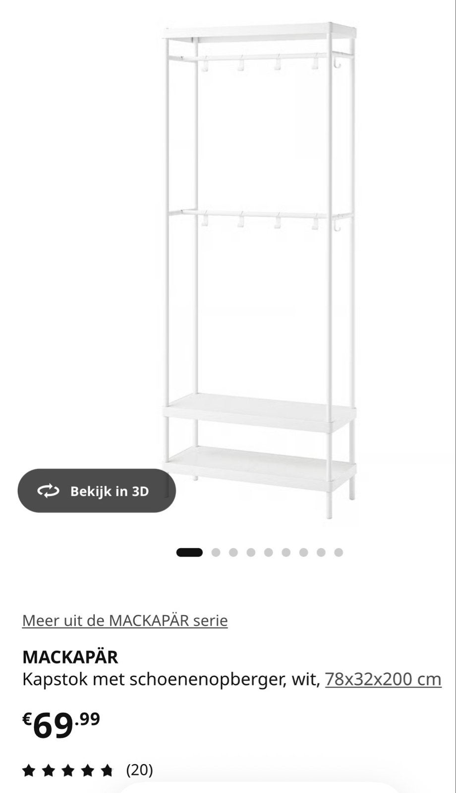 IKEA MACKAPÄR kapstok met schoenenopberger, wit, Ophalen, Gebruikt, Metaal, Staande kapstok