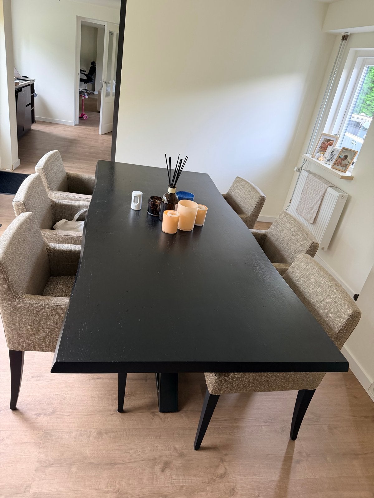 Grote eettafel 240cm, eventueel met stoelen, Huis en Inrichting, Ophalen, Gebruikt, 200 cm of meer, Vijf personen of meer