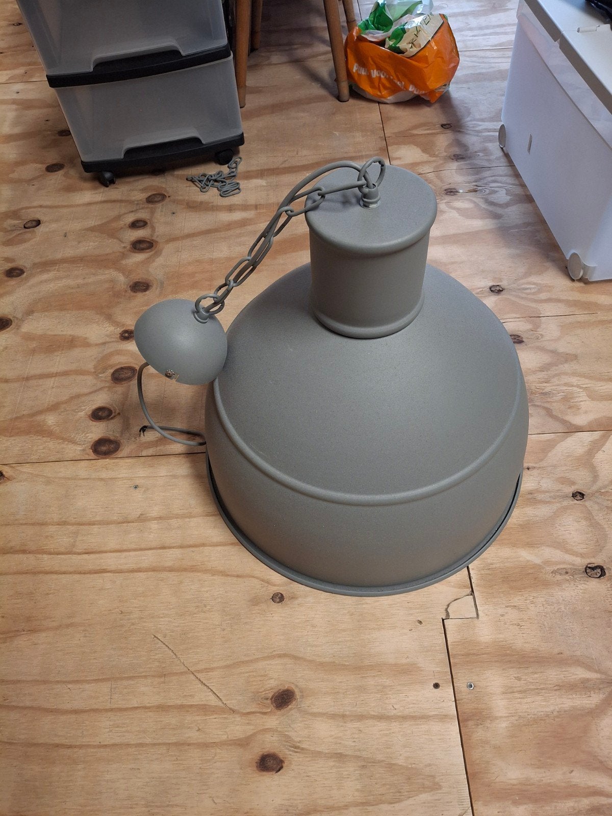Grote grijze industriële hanglamp, Ophalen, Gebruikt, E27 (groot), Metaal