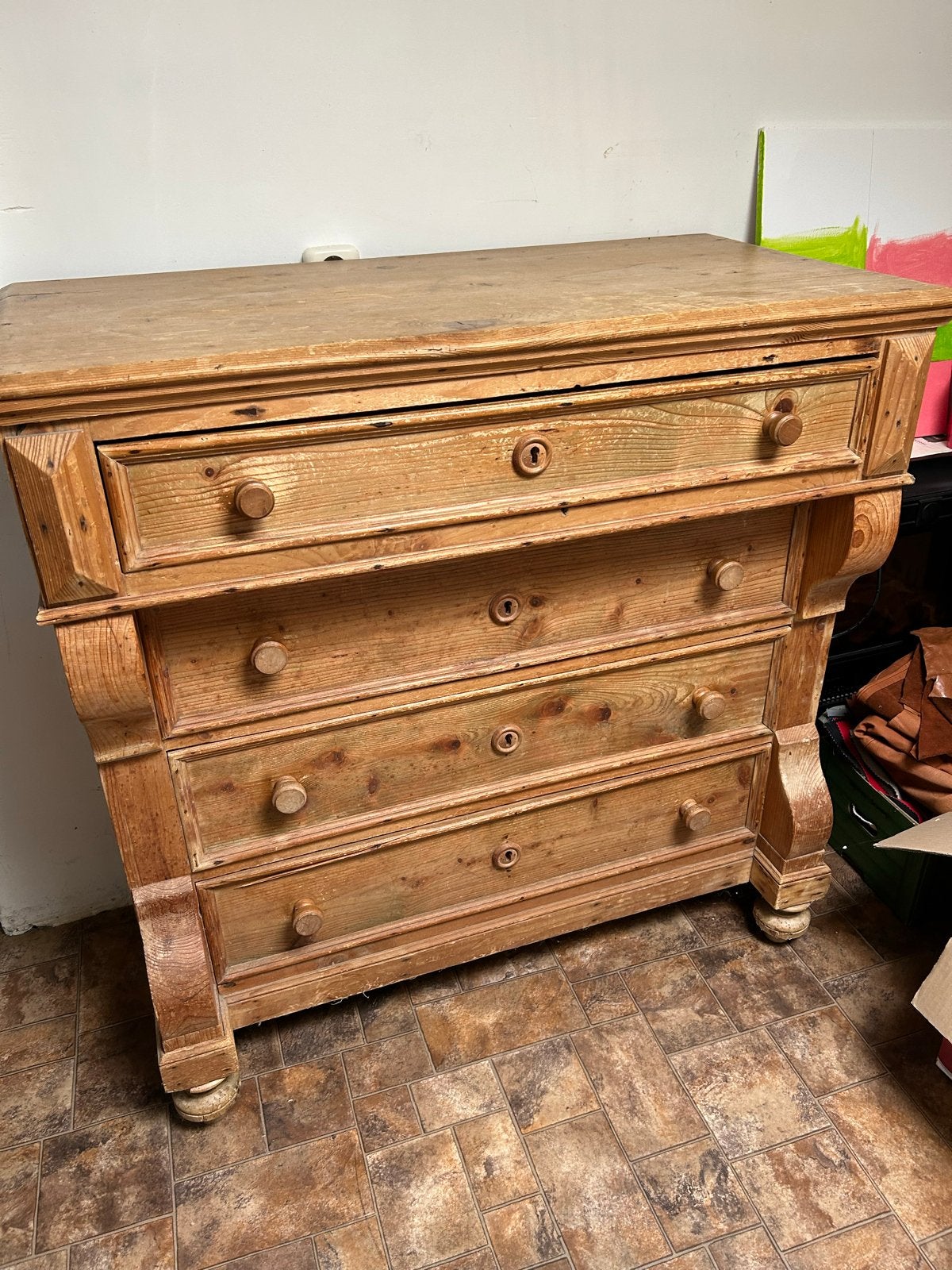 Antieke grenen commode ladekast met 4 laden, Huis en Inrichting, Ophalen, Gebruikt, 50 tot 100 cm, Met lade(s)