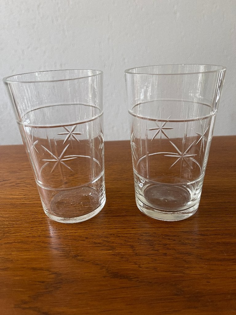 2 Antieke Glazen voor Limonade of Water met Sterren, Ophalen of Verzenden