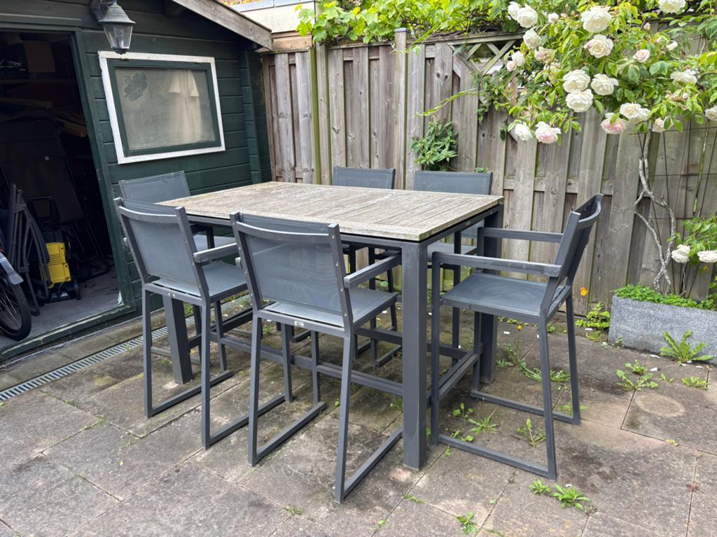 Tuinset/barset Life Outdoor Living 6 stoelen, Tuin en Terras, Ophalen, Gebruikt, 6 zitplaatsen, Aluminium