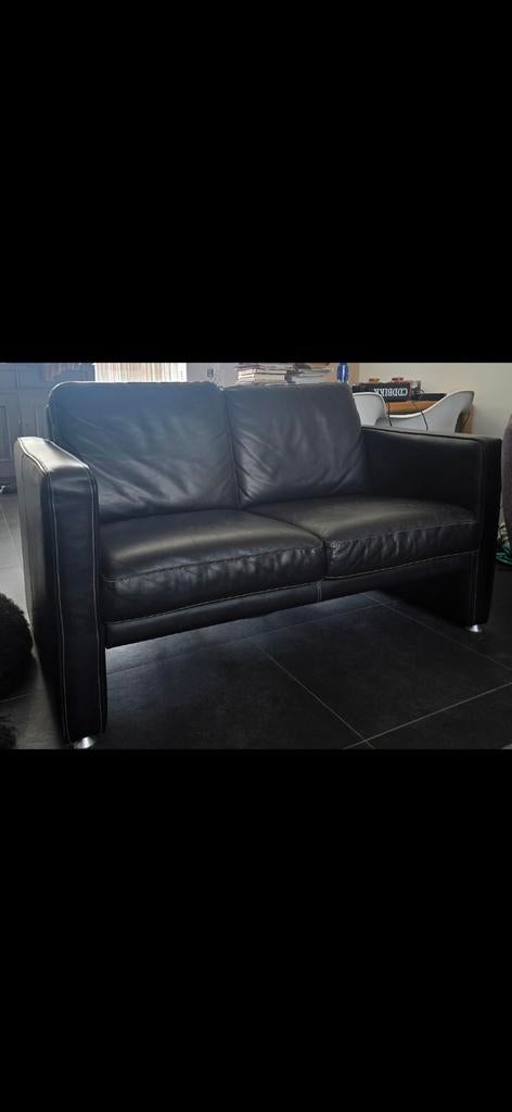Leren bank 2 personen. Merk Maxfurn., Zwart, Tweepersoons, Zo goed als nieuw, 140 cm