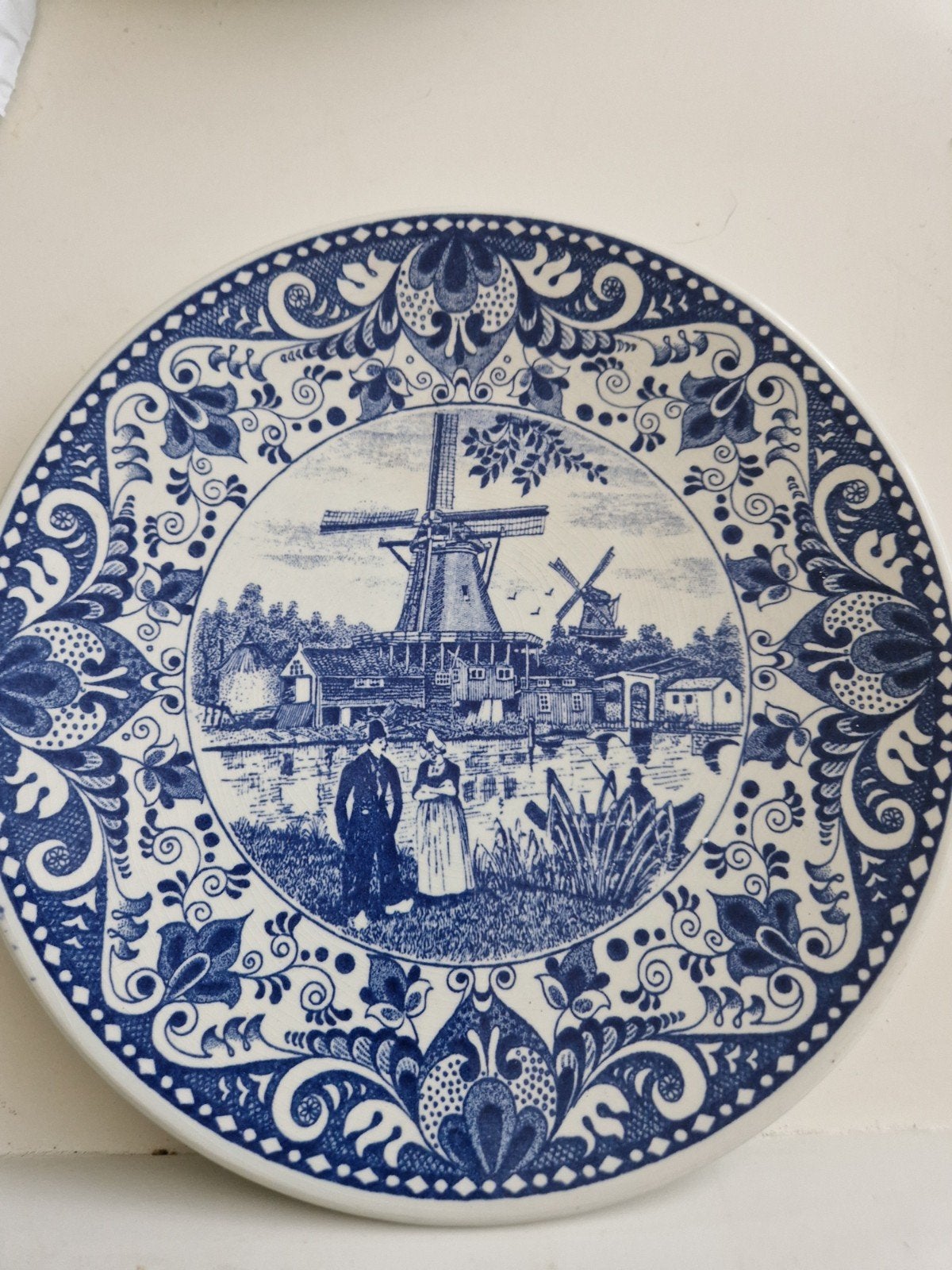 Delfts Blauw Chemkefa Wandbord met Molens en Figuren, Ophalen of Verzenden