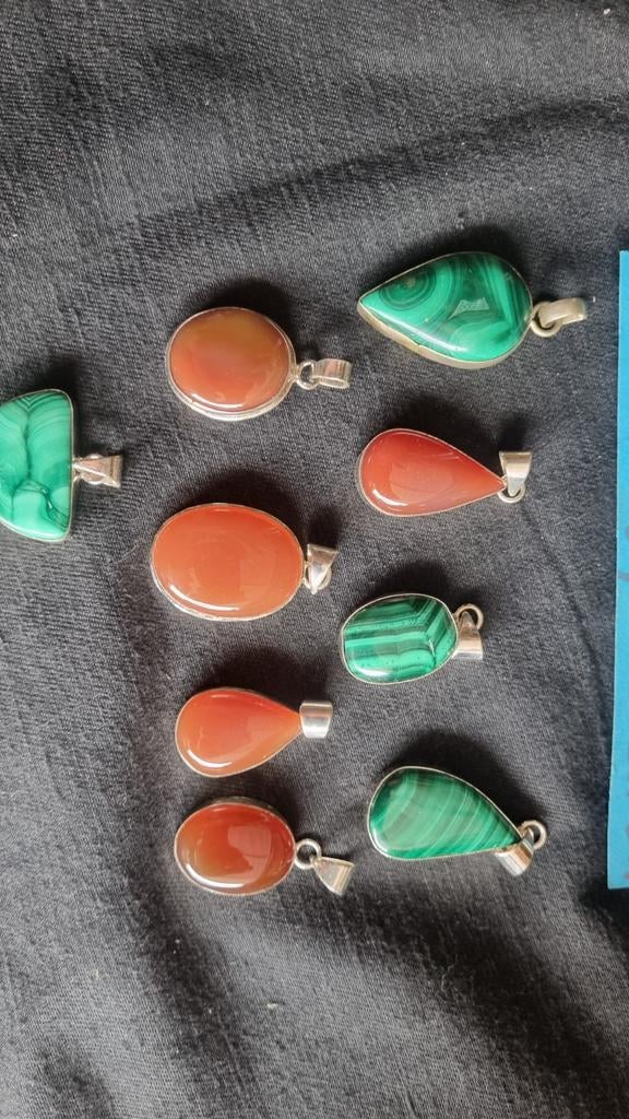 Carneool en Malachiet Hangers in Zilver - Per Stuk, Nieuw, Ophalen of Verzenden, Met edelsteen, Rood