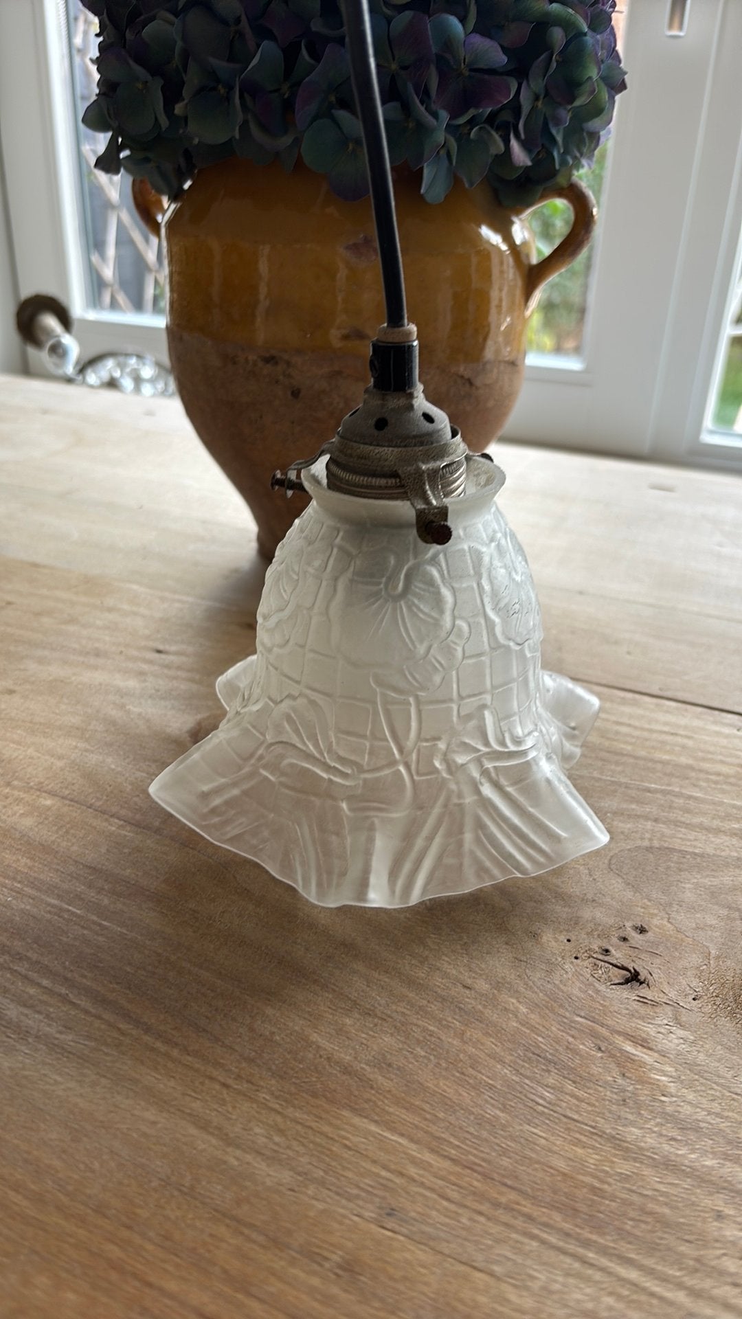 Antiek hanglampje, Ophalen, Gebruikt, Glas, Brocante