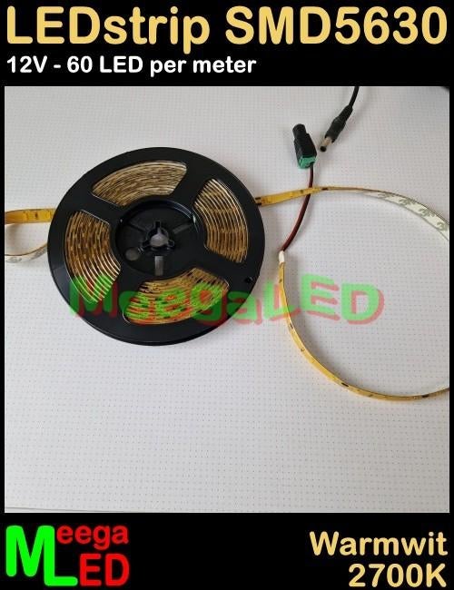 LED Strip LEDstrip SMD 5630 - 60 LED/m - IP65 WarmWit 5 mtr, Ophalen of Verzenden, Nieuw, LEDstrip verlichting