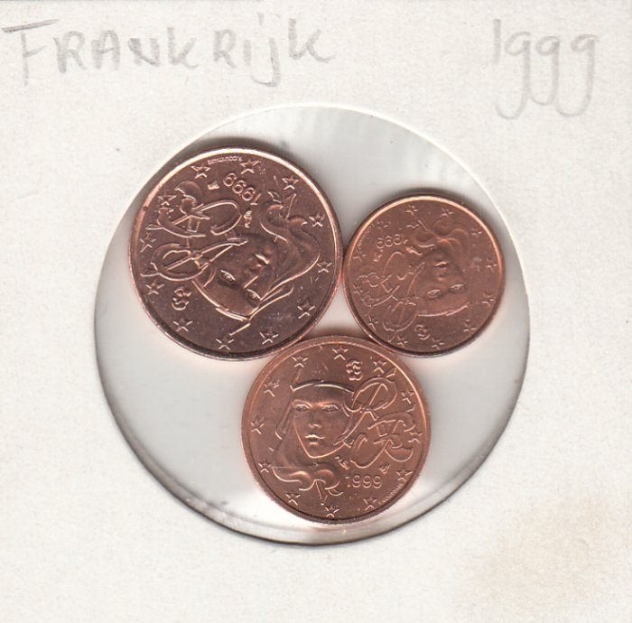 Frankrijk setje 1, 2 en 5 eurocent 1999 UNC, Postzegels en Munten, Munten | Europa | Euromunten, Ophalen of Verzenden, Frankrijk