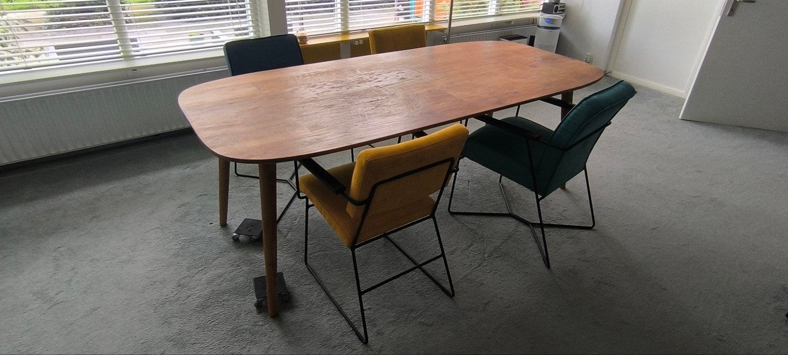 Grote teakhouten tafel (6 persoons) met 4 stoelen, Ophalen, Gebruikt, 200 cm of meer, 50 tot 100 cm