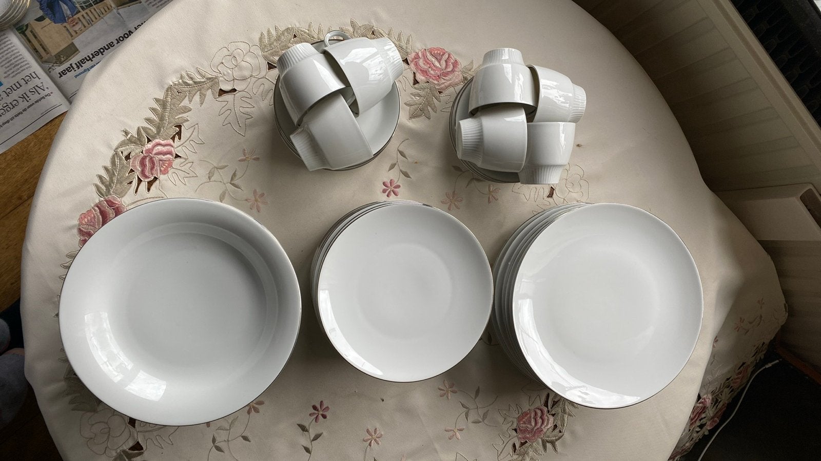 Wit servies met zilveren rand - Winterling Bavaria, Gebruikt, Overige merken, Klassiek, Ophalen of Verzenden