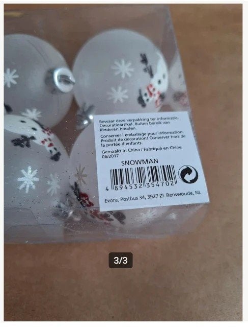 Kerstballen met sneeuwpop, licht wit h, Evora, Onbekend, Nieuw, Ophalen of Verzenden