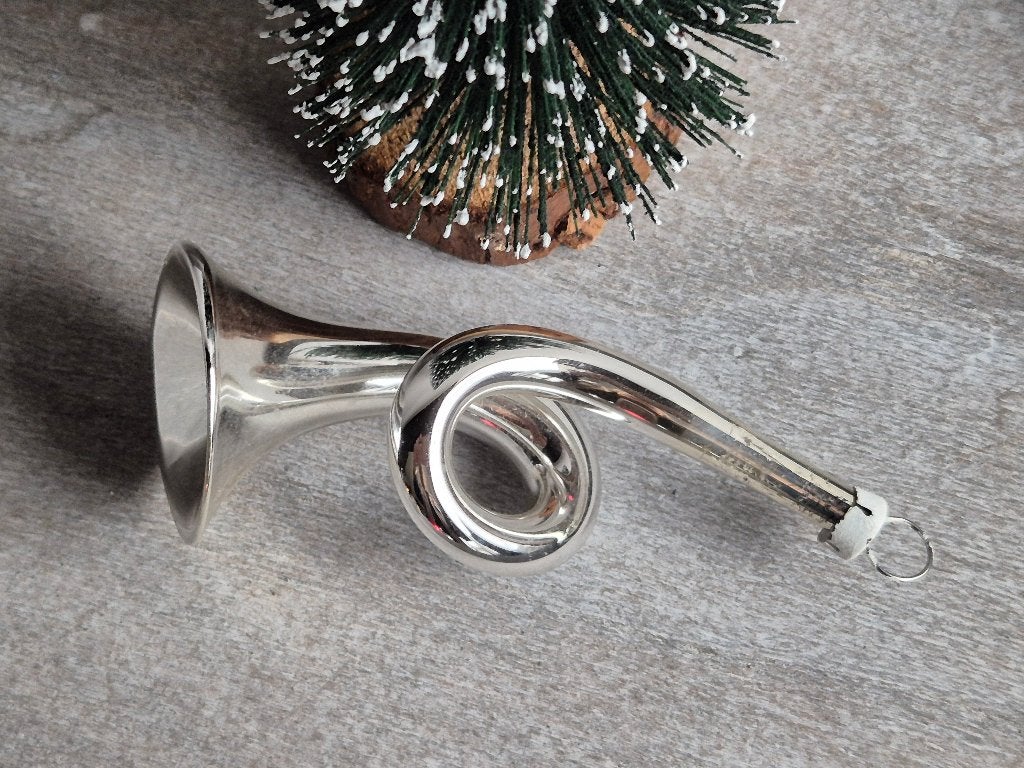 Vintage kerstbal trompet zilver 568, *, Gebruikt, *, Ophalen of Verzenden