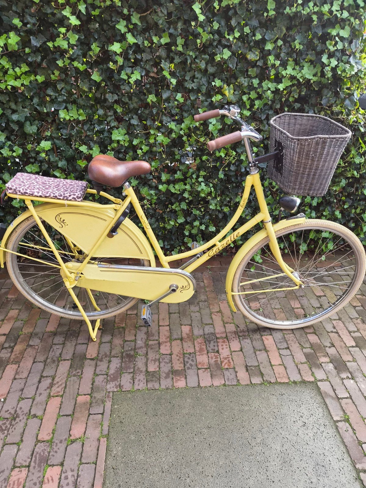 Gele Gazelle stadsfiets met mand en achterzitje, Ophalen, Terugtraprem, Gazelle, 53 tot 56 cm