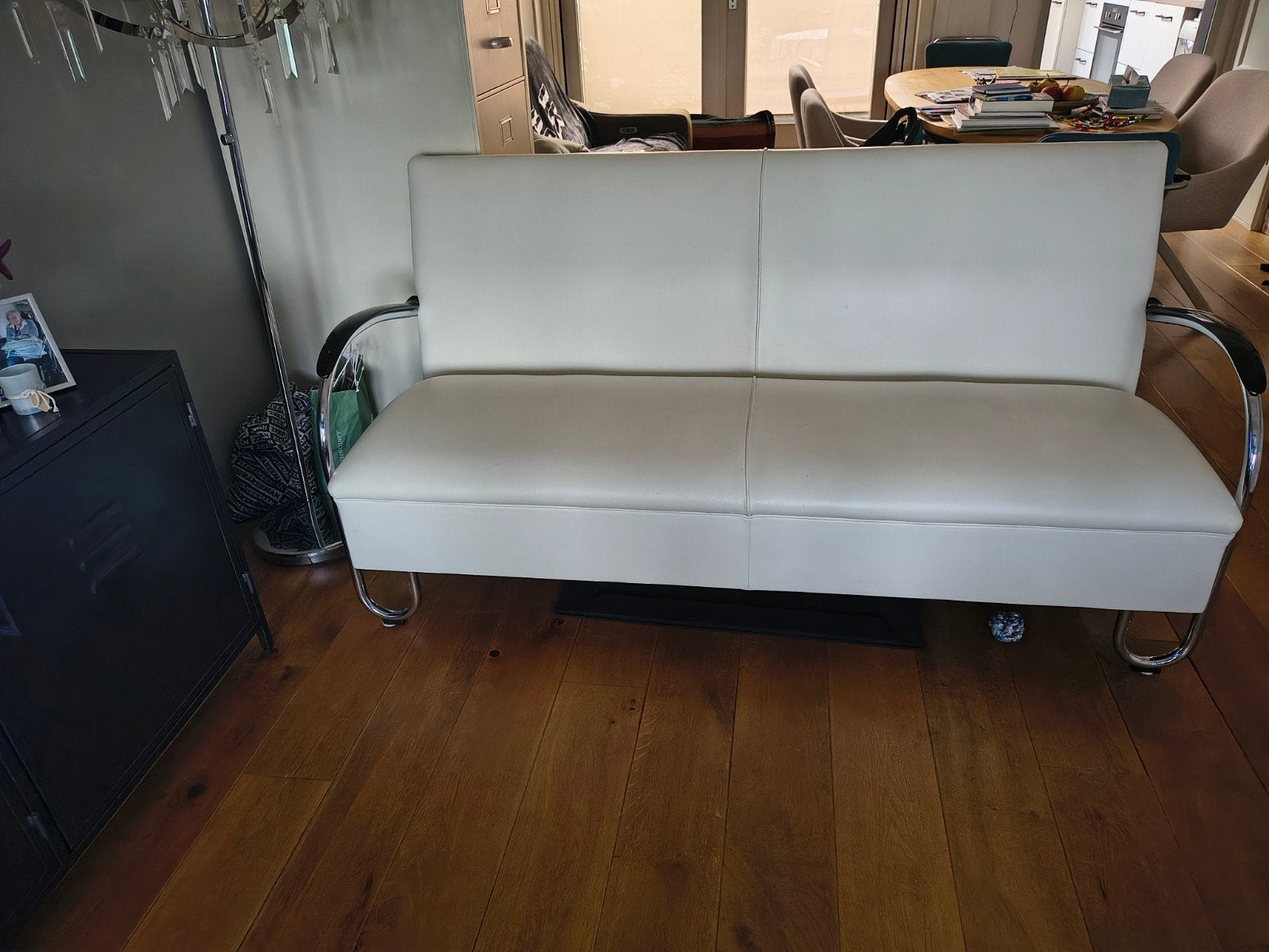 Stijlvolle tweezitsbank met chromen frame, Ophalen, Gebruikt, Leer, Modern, Industrieel
