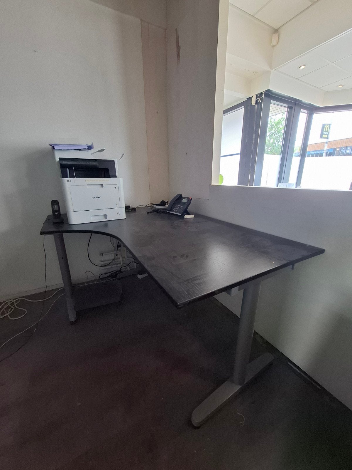 Hoekbureau met kast donkerbruin, Huis en Inrichting, Bureaus, Ophalen, 160 cm, Gebruikt, IKEA