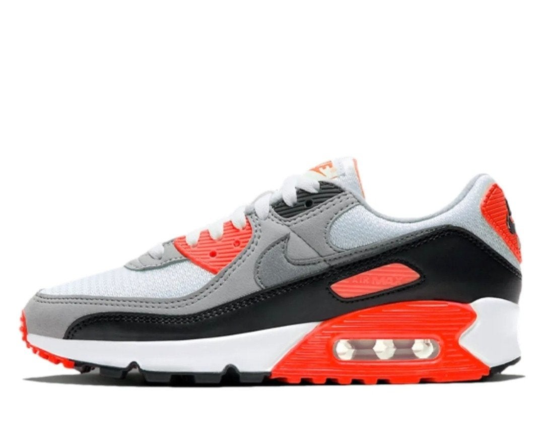 Nike Air Max 90 - Wit, Grijs, Zwart & Oranje, Wit, Nike, Ophalen of Verzenden, Sneakers of Gympen