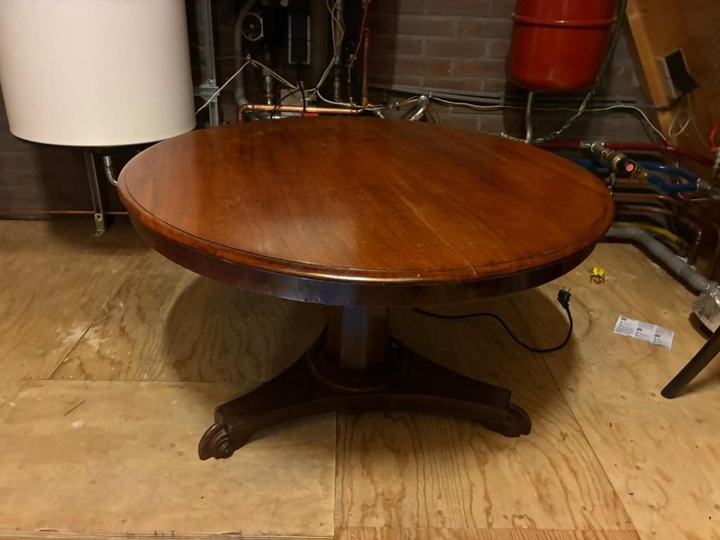 Mooie ronde houten tafel (mahonie) – solide en stijlvol, Gebruikt, Rond, 75 cm of meer, Hout