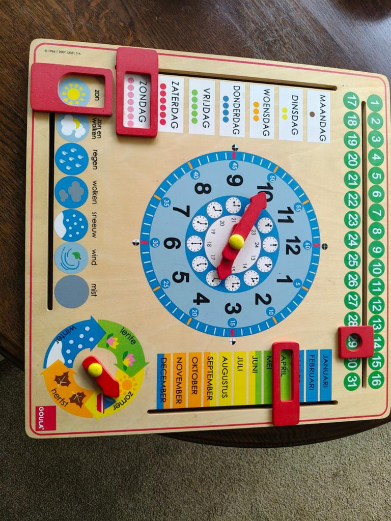 Goula Houten Kalender en Klok Leerbord voor Kinderen, Ophalen, Gebruikt, Taal en Lezen