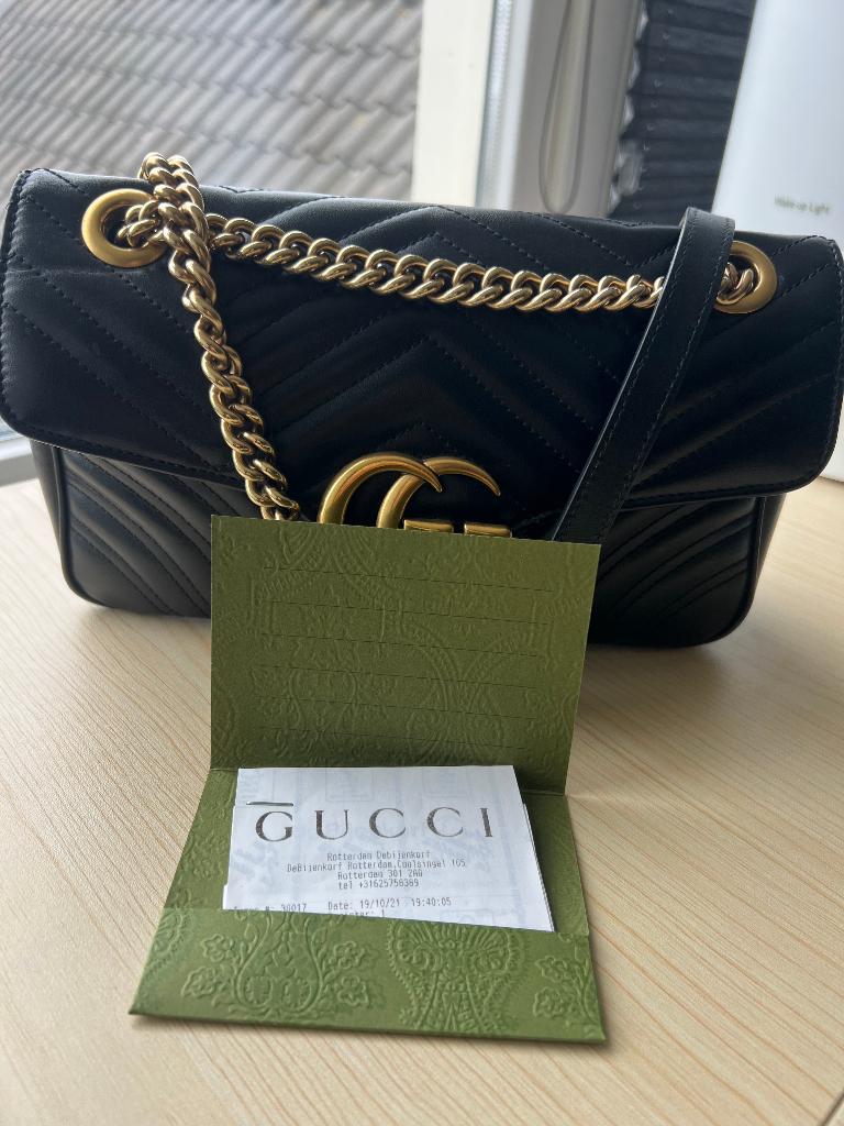 Gucci GG Marmont (Med) Goud Tas + Originele Bon | Nieuwstaat, Zwart, Zo goed als nieuw, Leer, Ophalen
