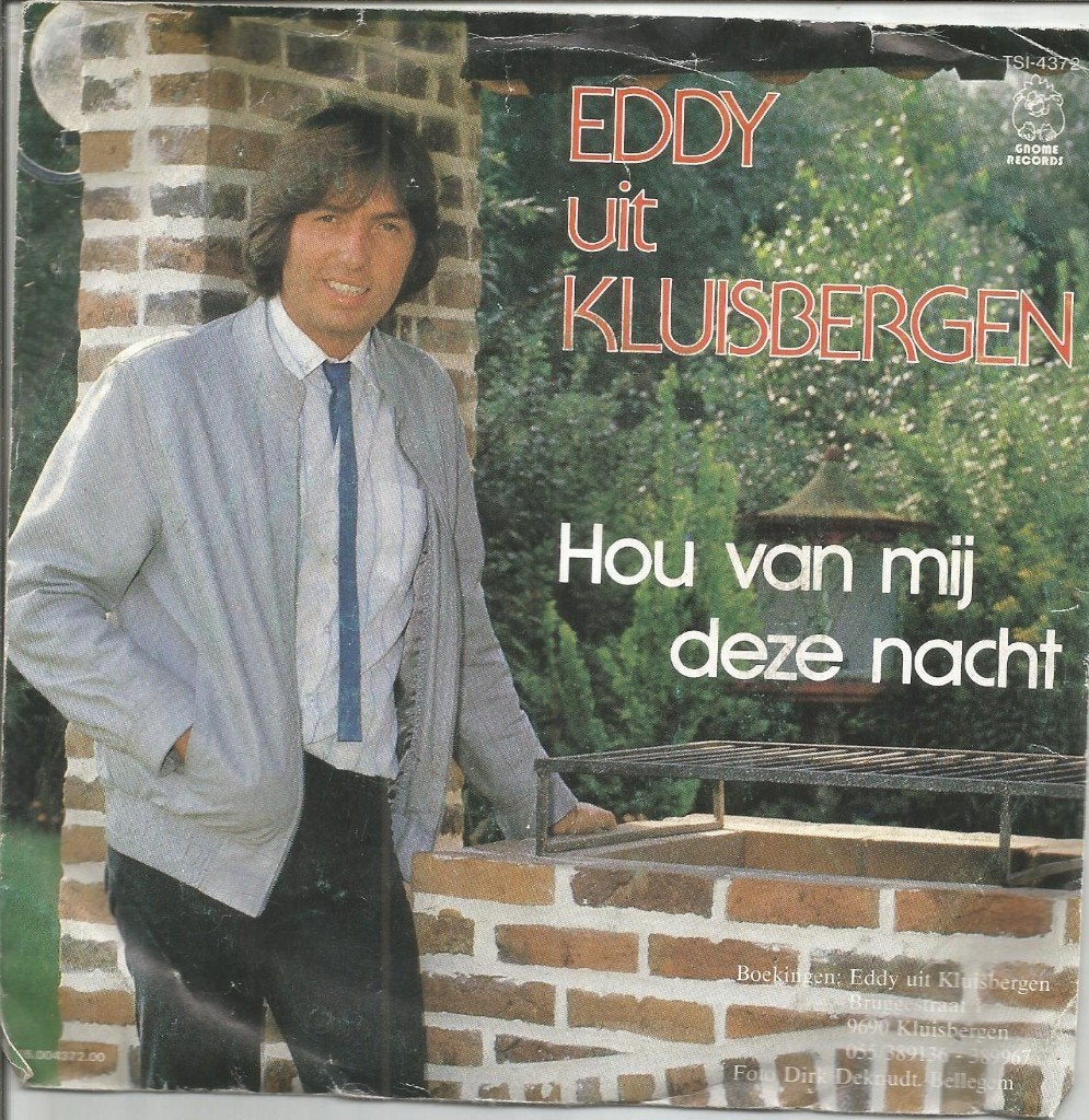 Eddy Uit Kluisbergen ‎– Hou van Mij Deze Nacht (1985), Fotohoes, 7 inch, Ophalen of Verzenden, Zo goed als nieuw