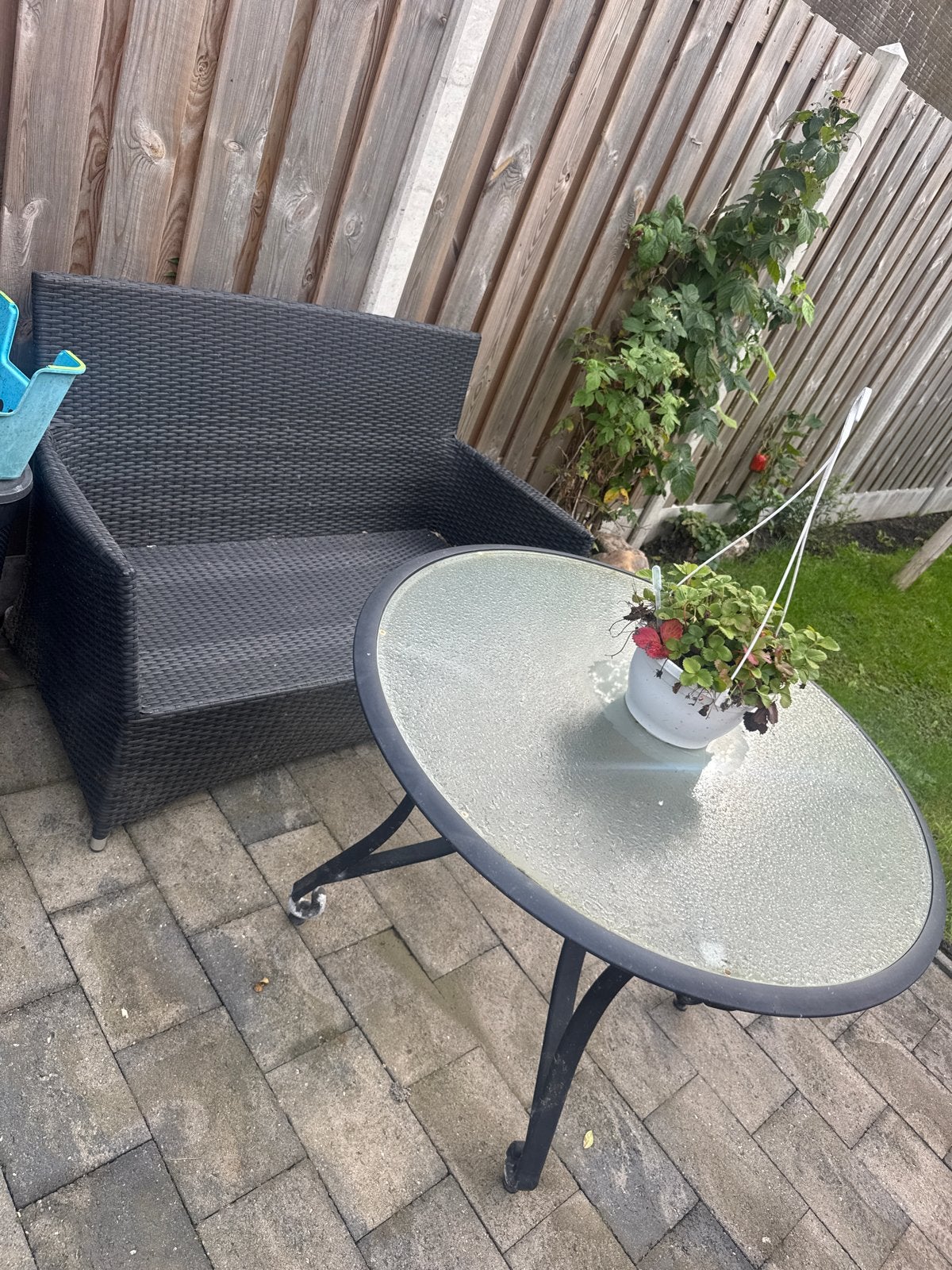 Loungeset met tafel - Wicker en glas, Gebruikt, Loungeset, Wicker, Bank