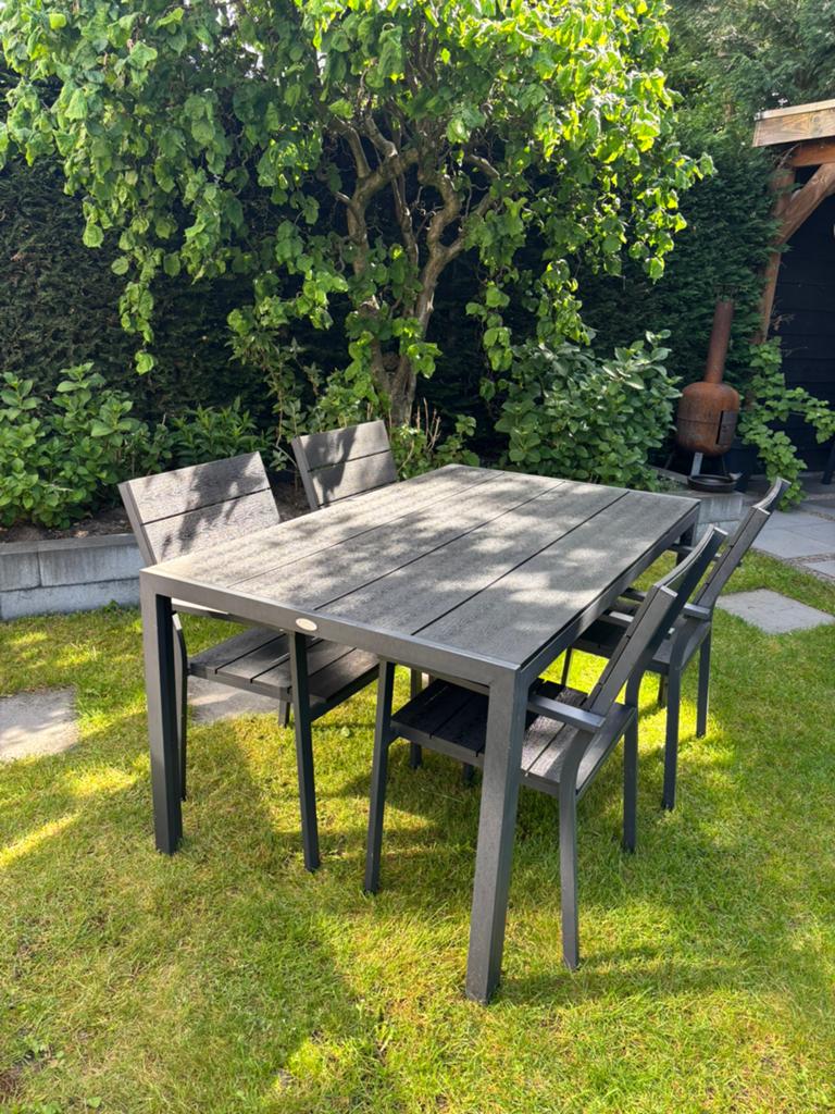Jysk Jutlandia tuinset tafel met 4 stoelen, Ophalen, 4 zitplaatsen, Gebruikt, Aluminium
