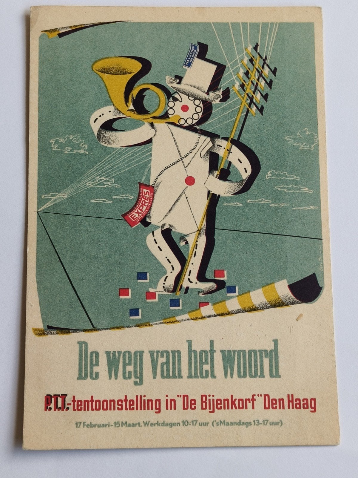 KAART PTT TENTOONSTELLING IN "DE BIJENKORF", DEN HAAG, Ophalen of Verzenden, Zo goed als nieuw, Overige typen