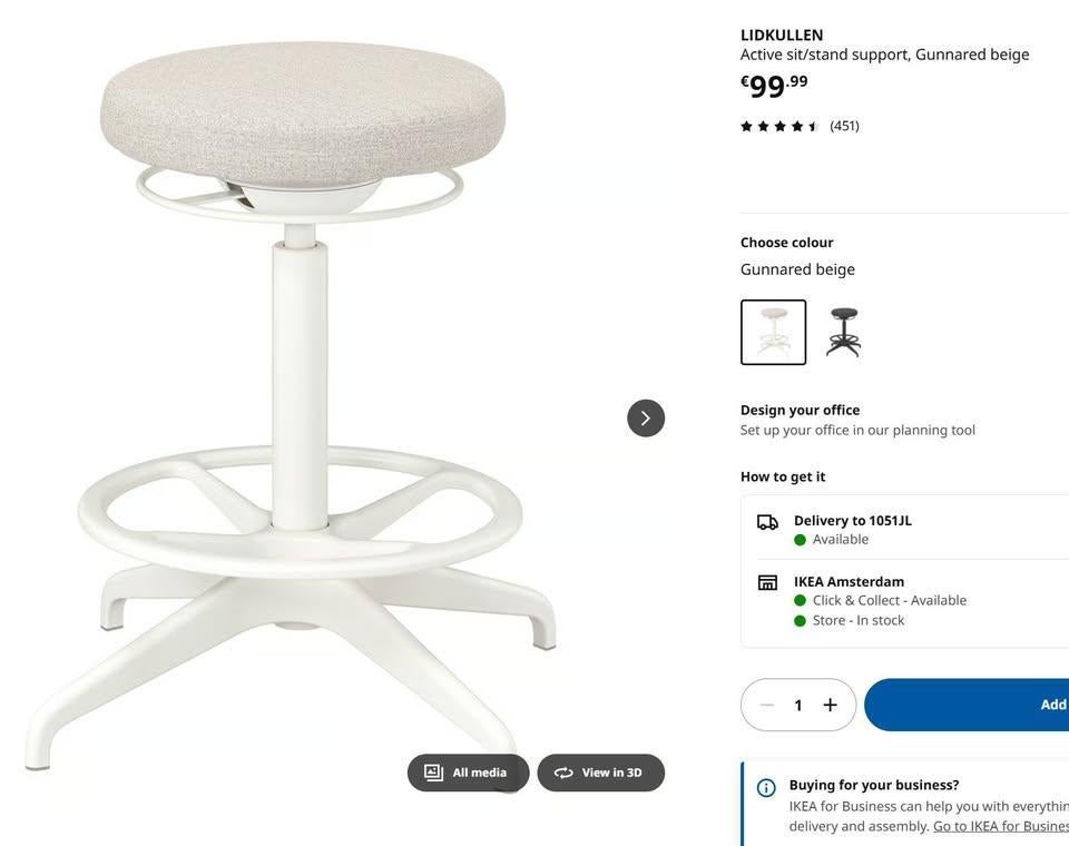 Ikea stool/standing chair, Huis en Inrichting, Ophalen, Gebruikt, Zwart, Bureaustoel
