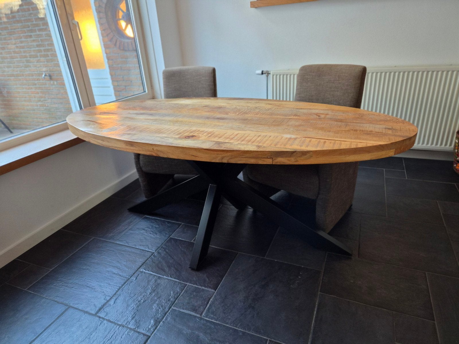 Moet weg! Mangohouten tafel ovaal 200x100, Huis en Inrichting, 100 tot 150 cm, 200 cm of meer, Zo goed als nieuw, Vier personen