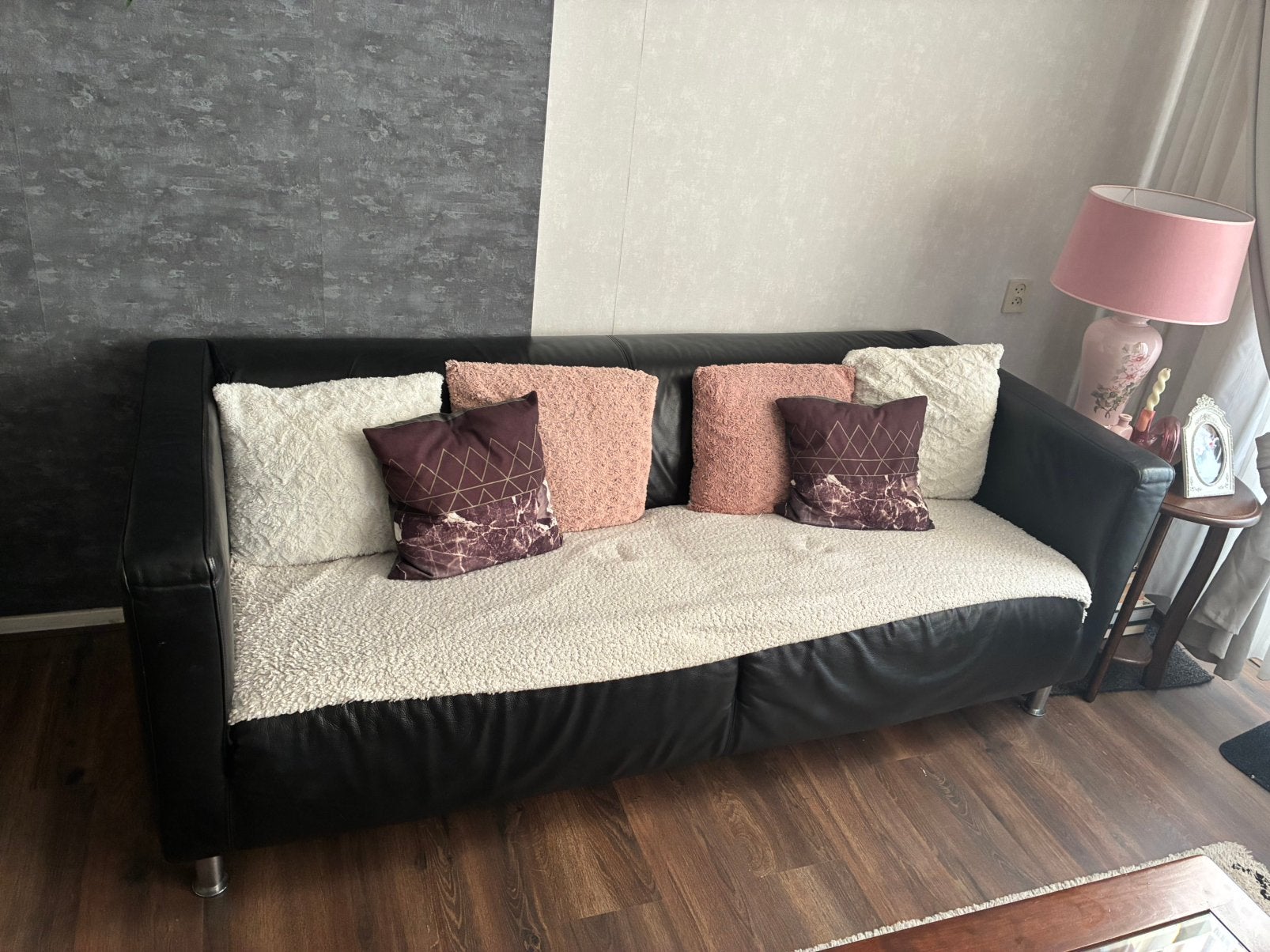 Zwarte leren bank, Ophalen, Gebruikt, Minder dan 75 cm, Driepersoons