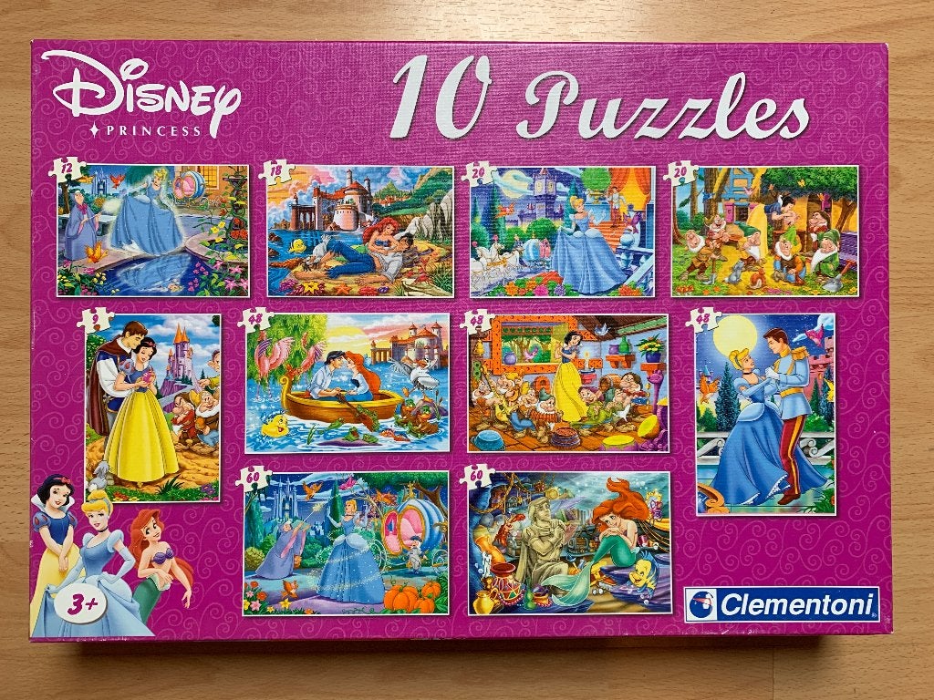 Puzzle Disney Princess - 10 puzzles, Ophalen, 10 tot 50 stukjes, Zo goed als nieuw, 4 tot 6 jaar