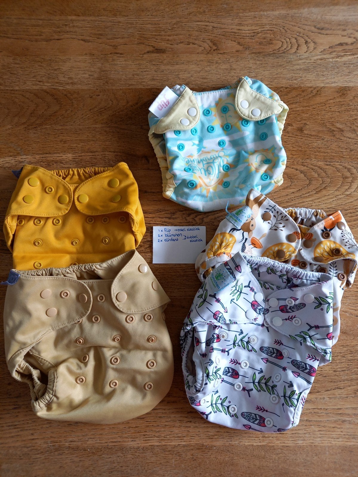 Wasbare luiers: Flip, Blümchen, Elinfant (5 stuks), Ophalen of Verzenden, Gebruikt