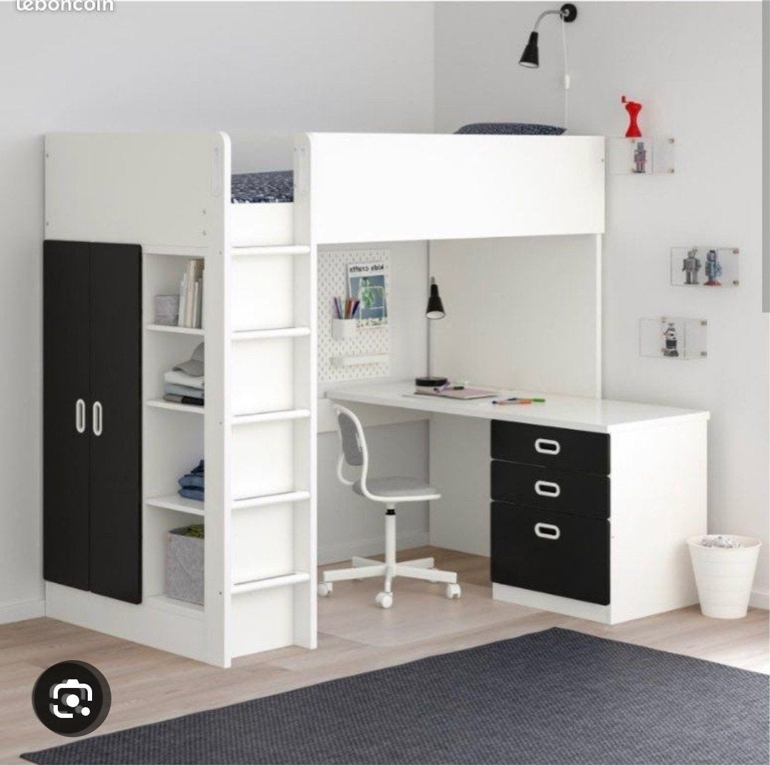 IKEA Småstad hoogslaper met bureau en opbergruimte. Teab, Ophalen, 85 tot 100 cm, Gebruikt, Lattenbodem